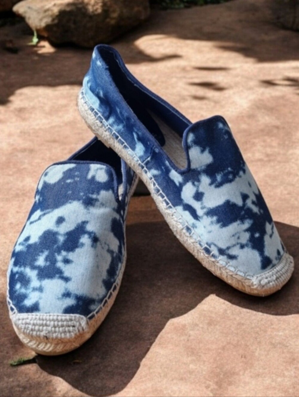 Steve Madden Dark & Light Denim Bleach Splatter Espadrilles Slip-On Shoes